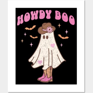 Western Retro Halloween Ghost Happy Howdy Boo Pink Black Posters and Art